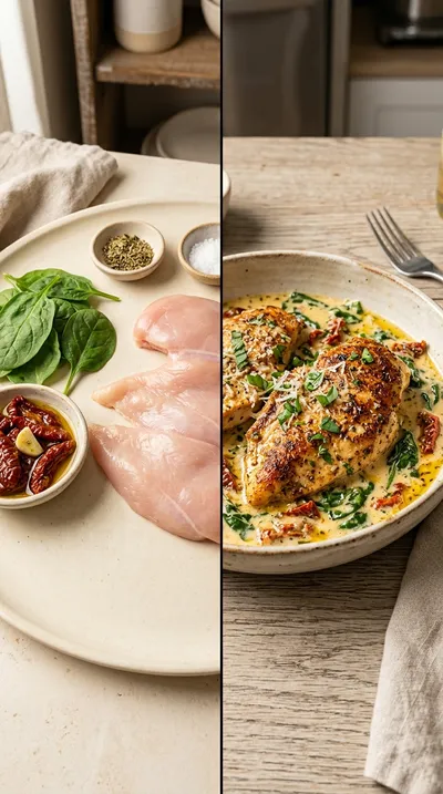 Creamy Tuscan Chicken with Spinach and Sun‑Dried Tomatoes - ready to serve