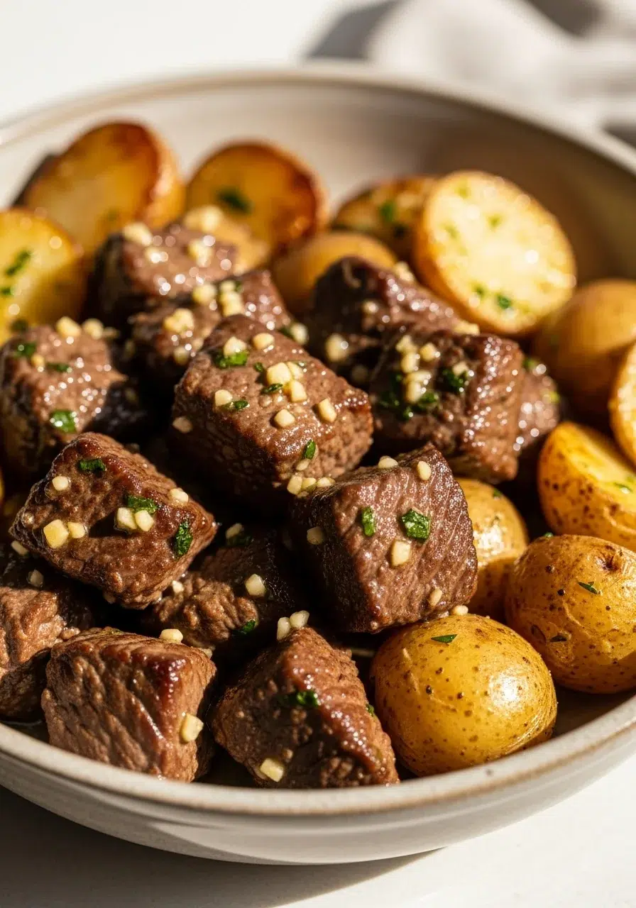 Crockpot Garlic Butter Beef Bites with Potatoes