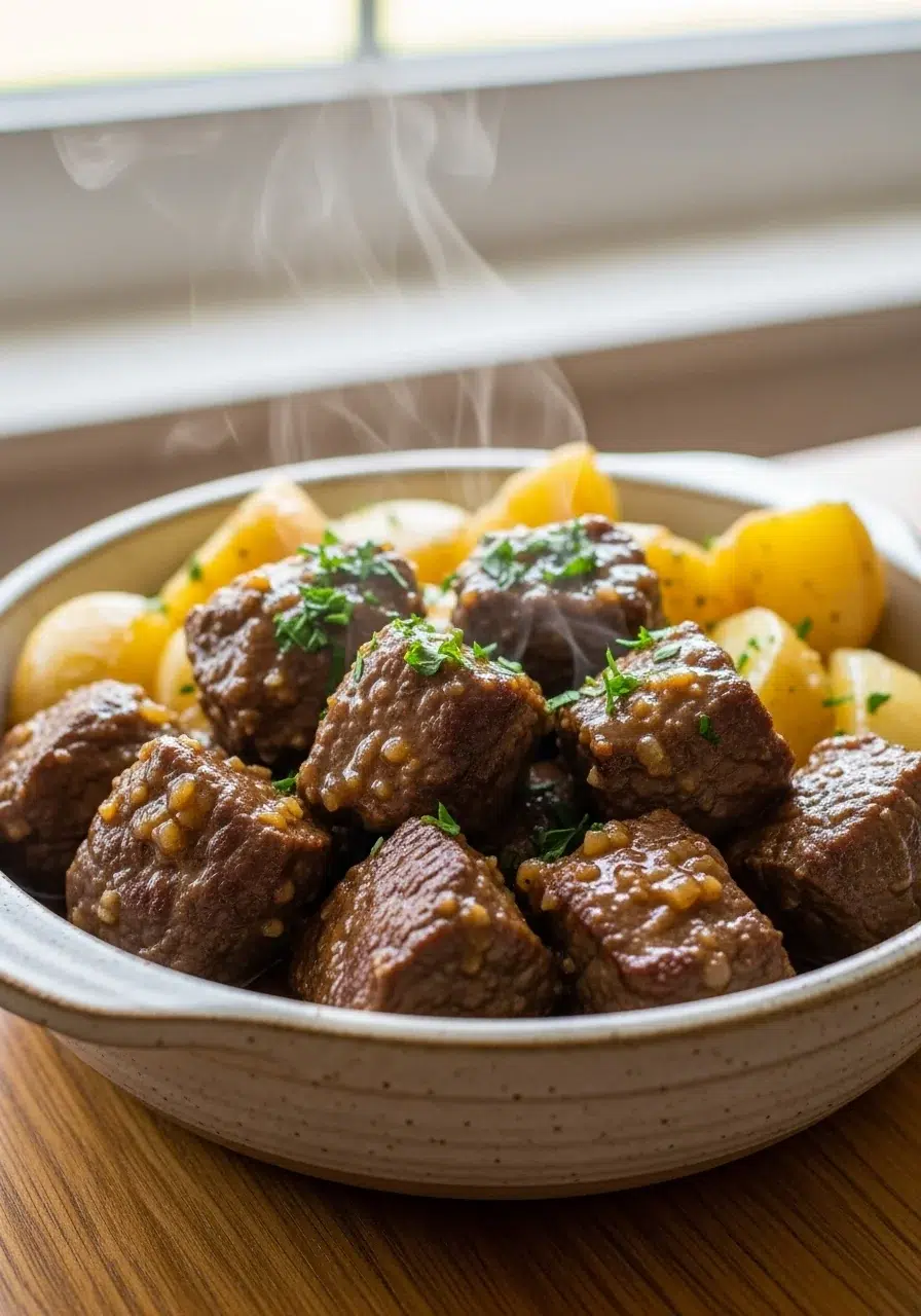 Crockpot Garlic Butter Beef Bites with Potatoes