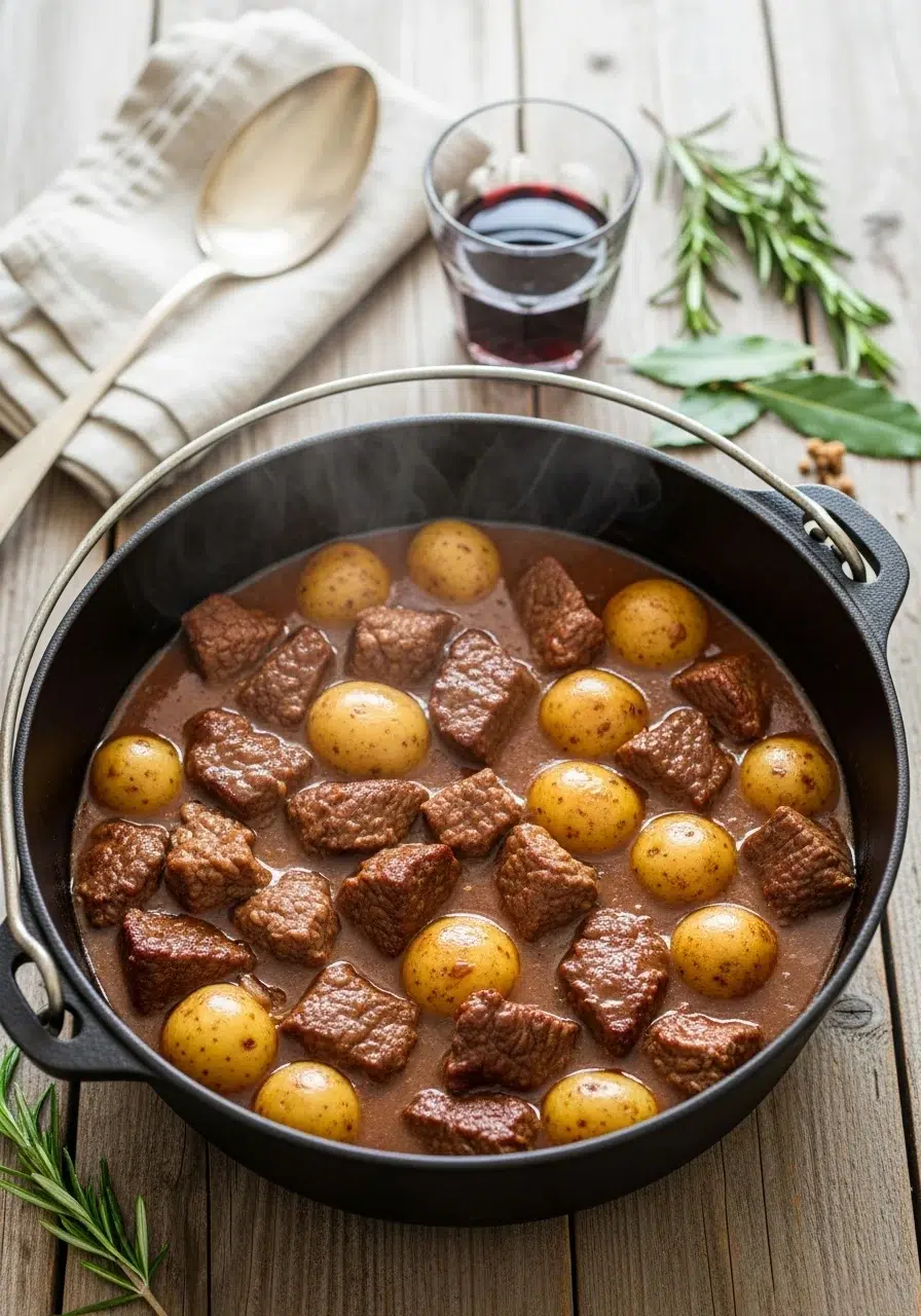 Crockpot Garlic Butter Beef Bites with Potatoes - cooking process