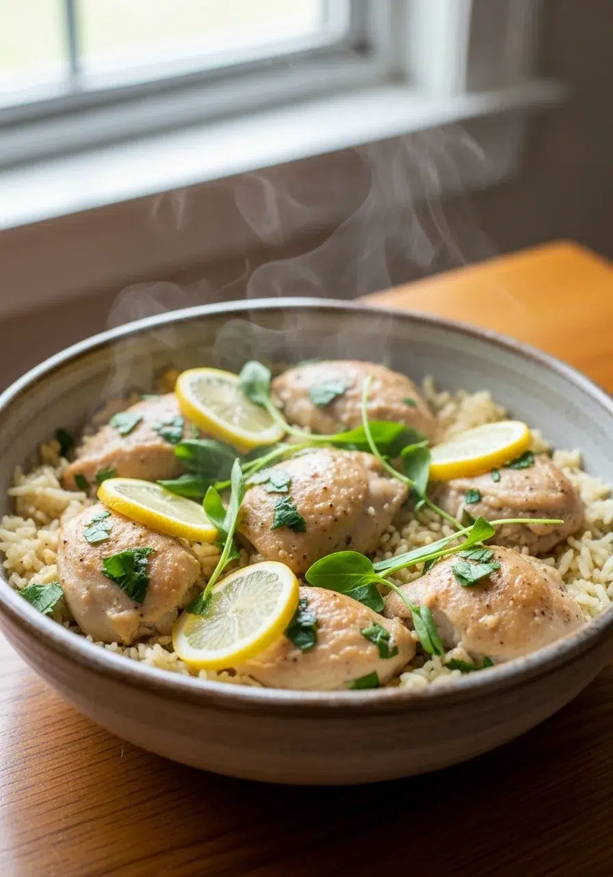 Slow Cooker Lemon Herb Chicken and Rice