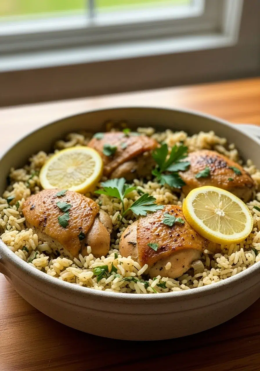 Slow Cooker Lemon Herb Chicken and Rice - final dish
