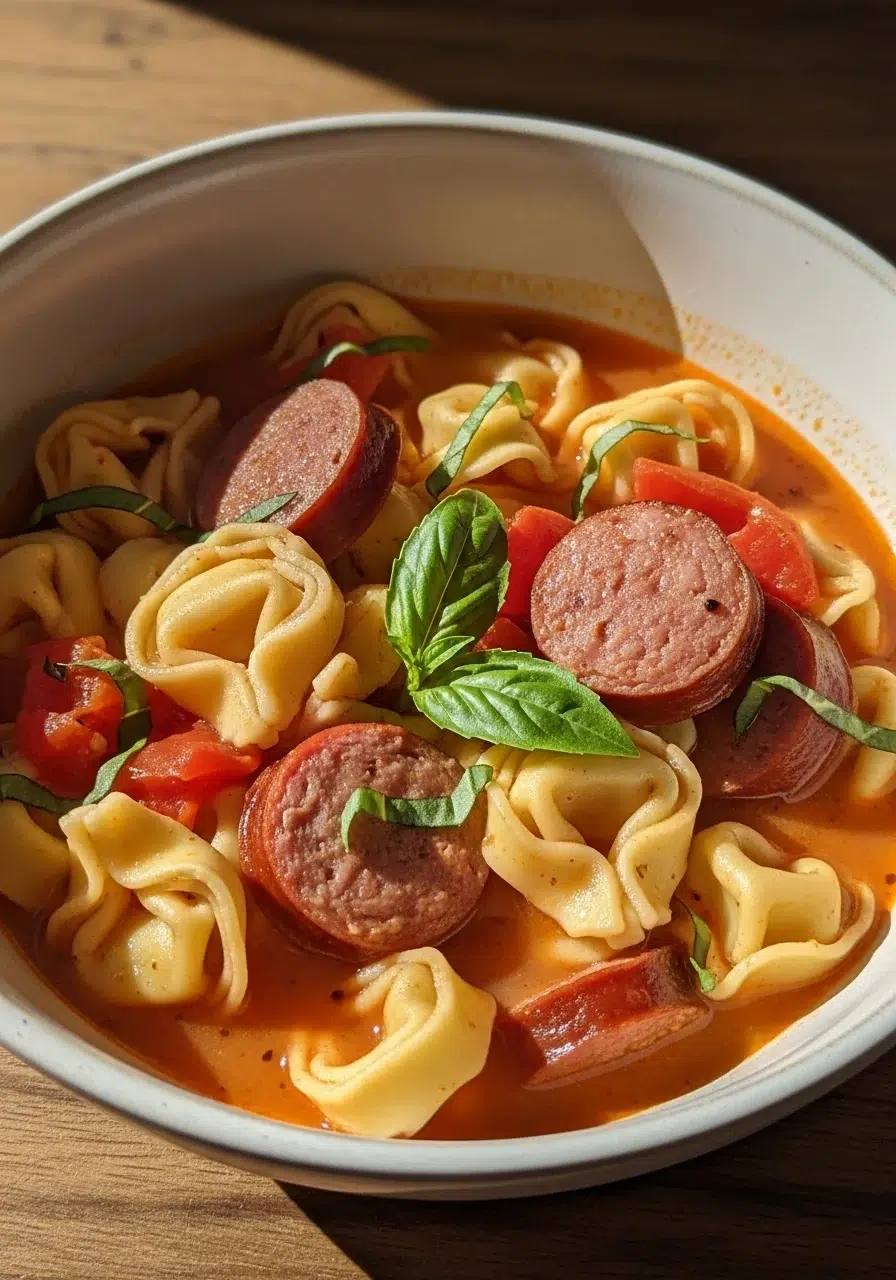 Crockpot Tortellini Soup with Beef Sausage