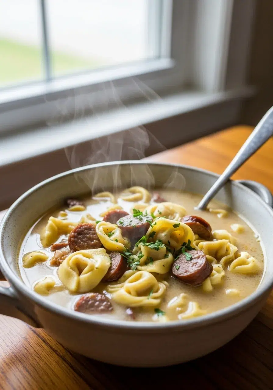 Crockpot Tortellini Soup with Beef Sausage