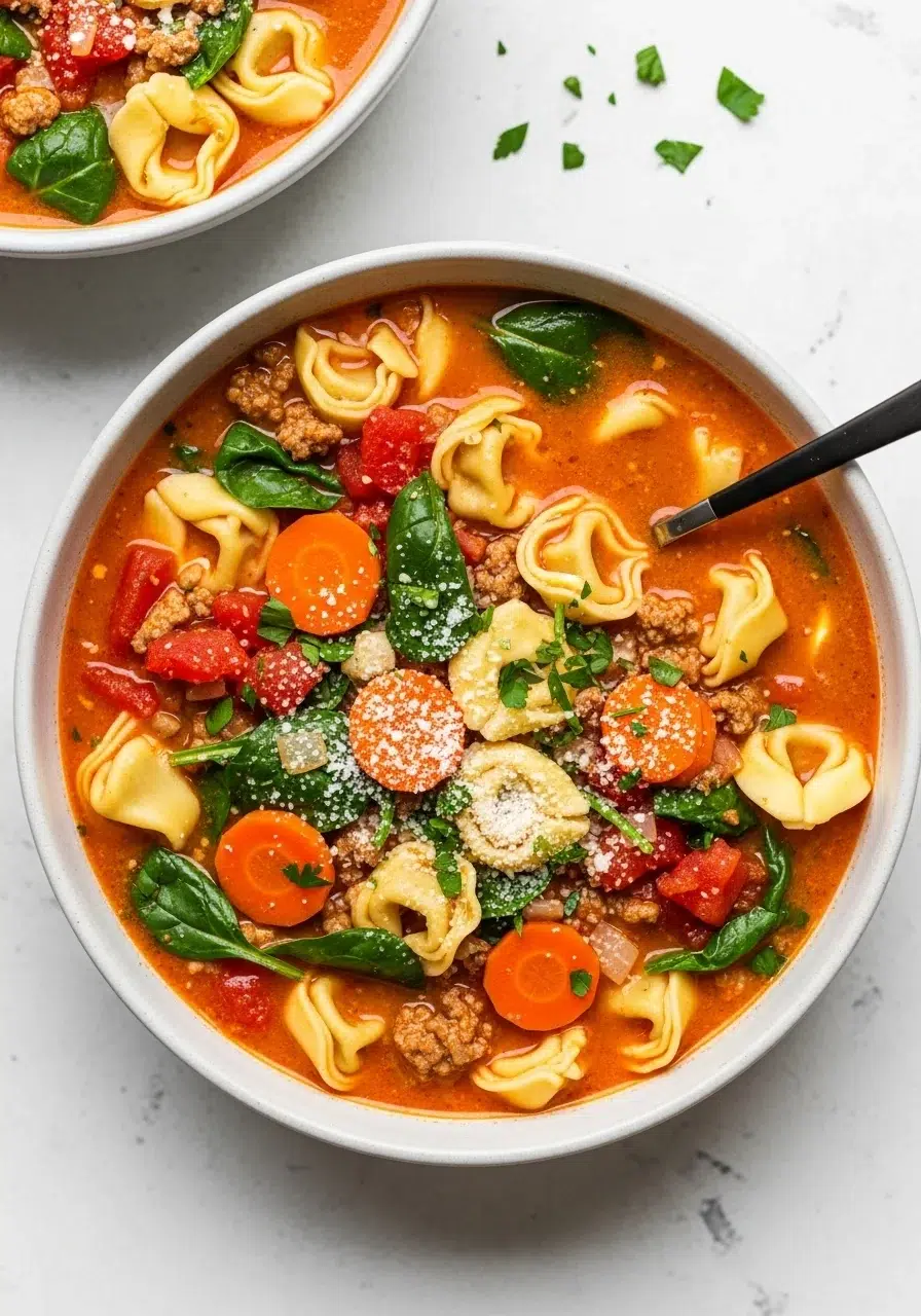 Crockpot Tortellini Soup with Beef Sausage - cooking process