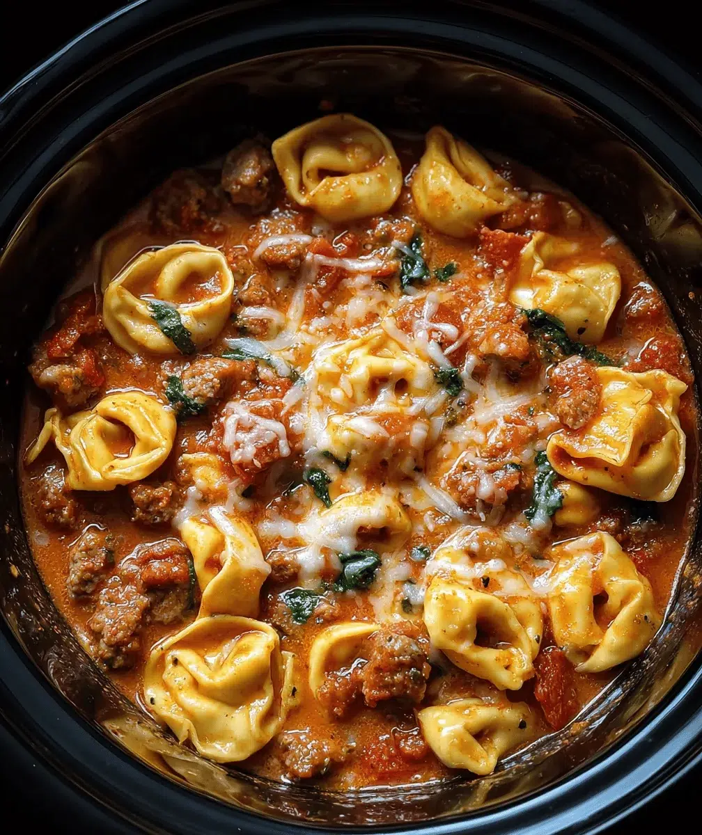 Crockpot Cheese Tortellini and Beef Sausage