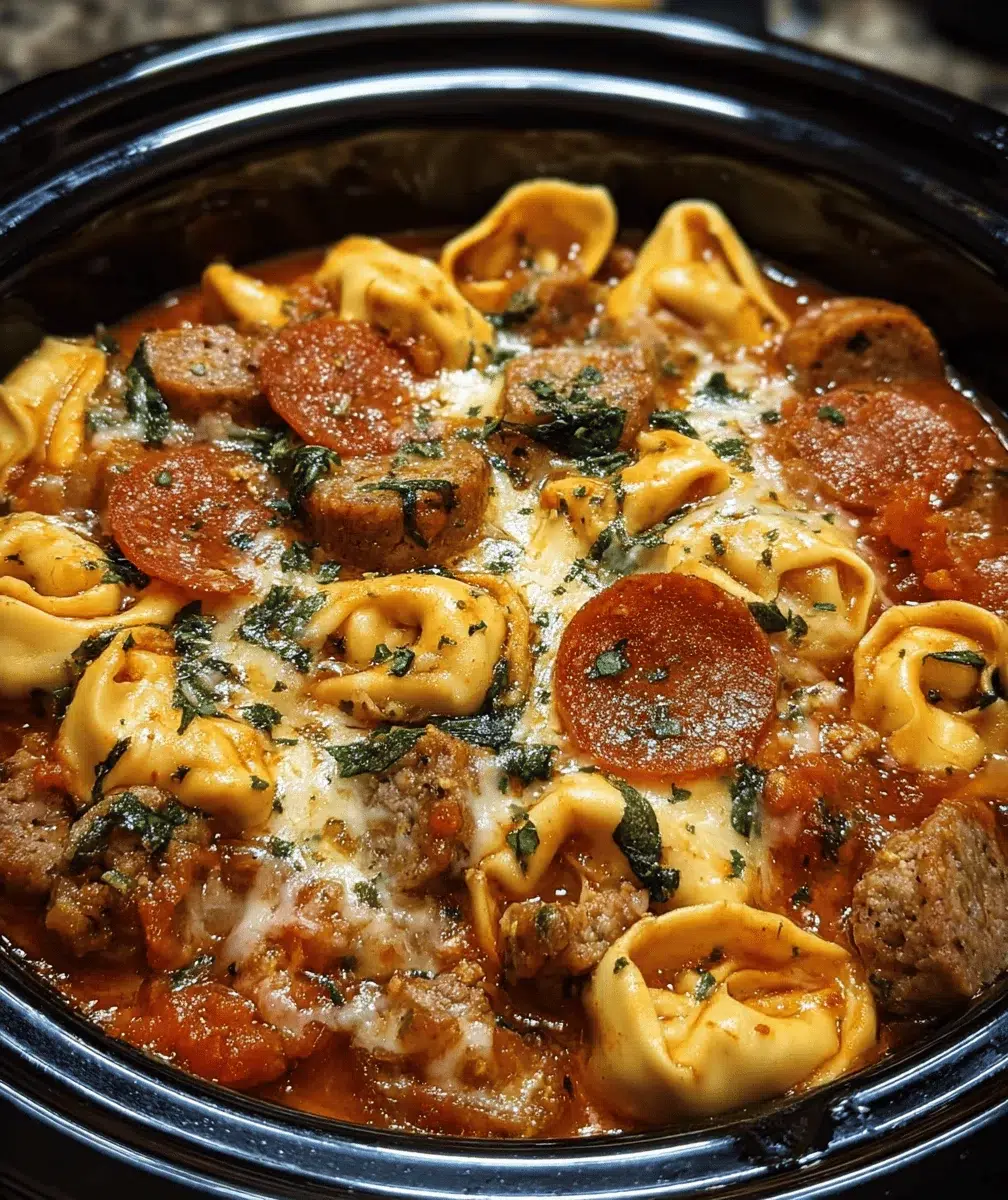 Crockpot Cheese Tortellini and Beef Sausage - cooking process