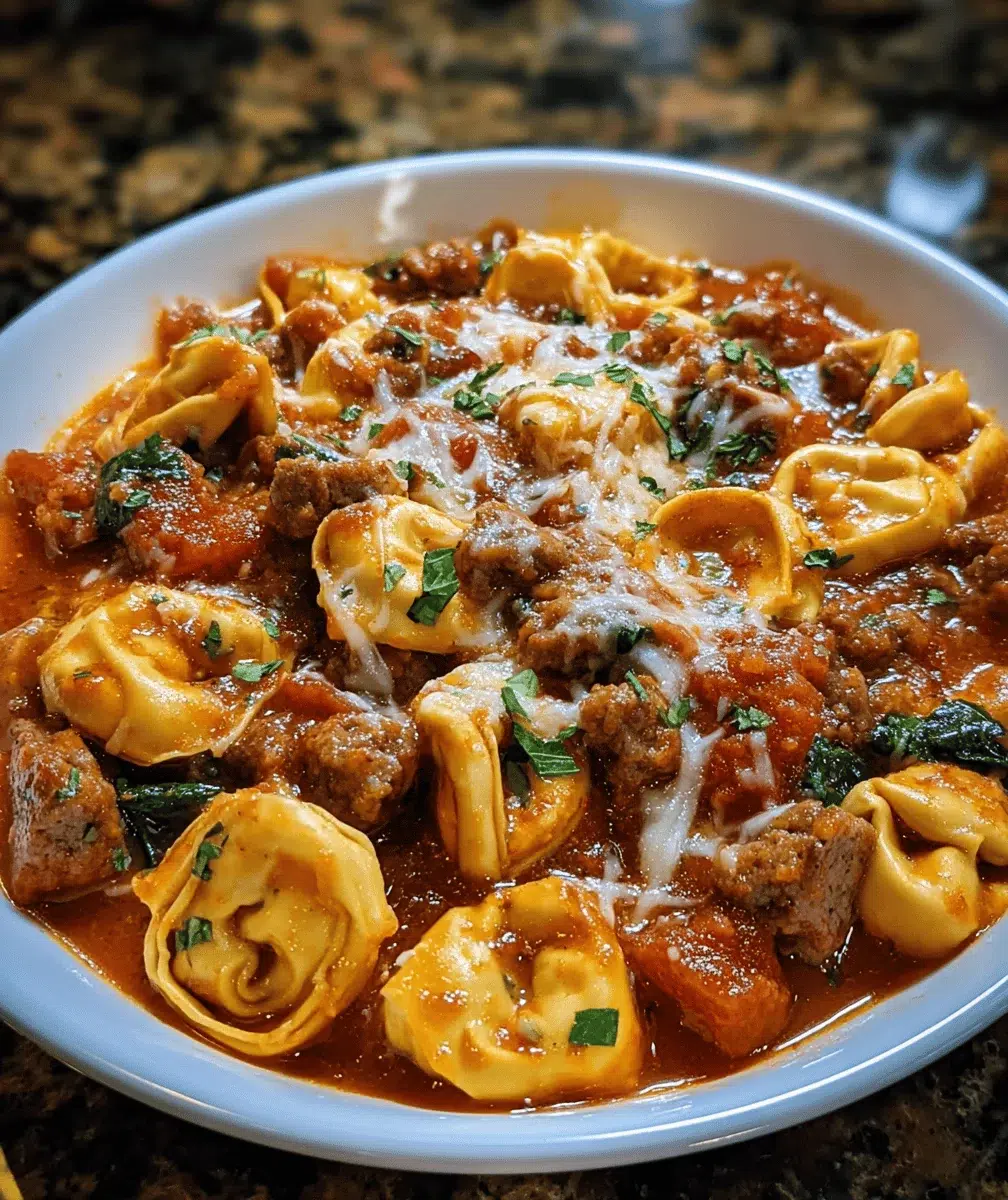 Crockpot Cheese Tortellini and Beef Sausage - final dish