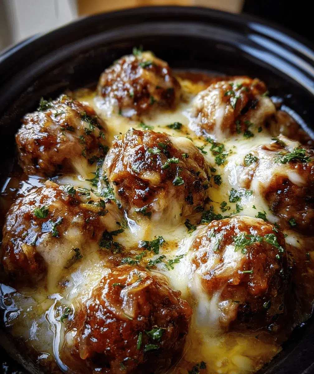 Crockpot French Onion Meatballs: Comfort Bliss - final dish