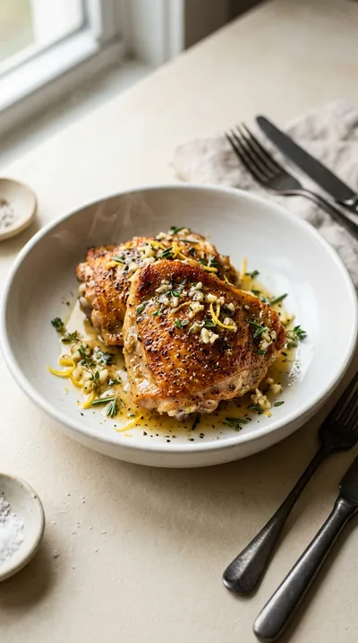 Crispy Skillet Chicken Thighs With Garlic Butter