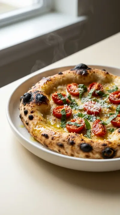 Sourdough Pizza Dough with Fresh Basil & Cherry Tomatoes
