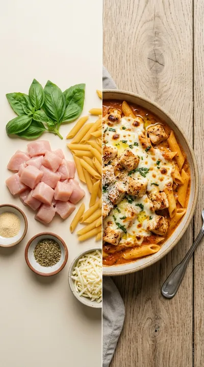 Creamy Chicken Pasta Bake With Mozzarella - ready to serve