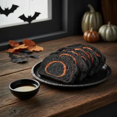 Black Halloween Brimstone Bread - ready to serve