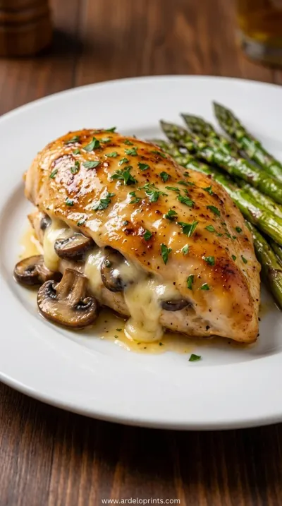 Cheesy Mushroom Stuffed Chicken Recipe - ready to serve