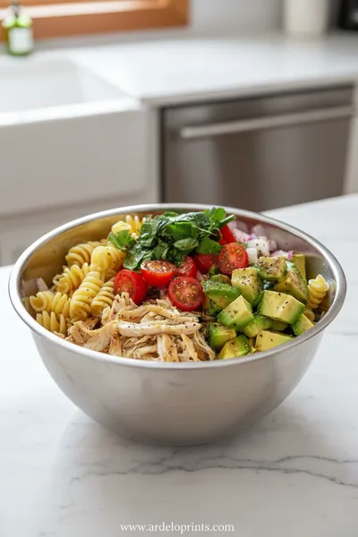 Chicken Pasta Salad With Avocado, Tomato, and Basil