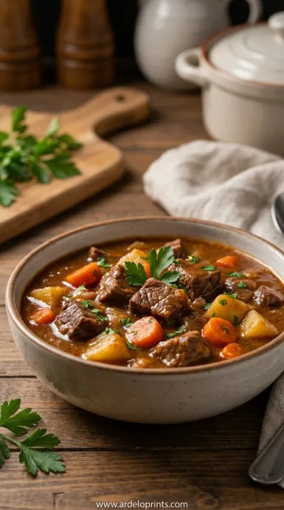 Cozy Crockpot Chicken and Root Vegetable Stew - ready to serve