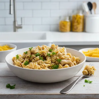 Crockpot Garlic Chicken Pasta Recipe - ready to serve