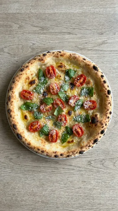 Sourdough Pizza Dough with Fresh Basil & Cherry Tomatoes - cooking process