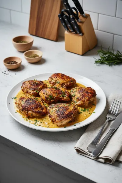 Easy Skillet Chicken Thighs Recipe - ready to serve