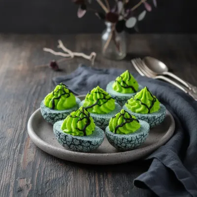 Eerie Halloween Deviled Eggs - ready to serve