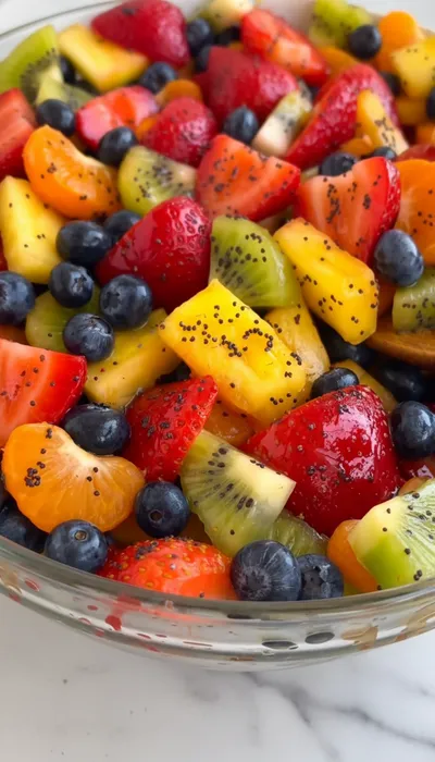 Fresh Fruit Salad with Honey Lime Poppy Seed Dressing