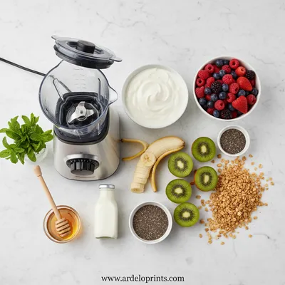 Fruit Smoothie Bowl with Greek Yogurt - ingredients preparation