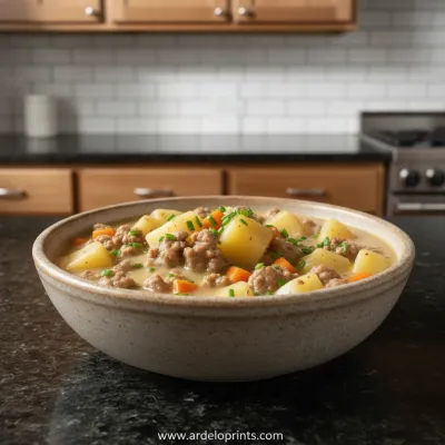A warm bowl of Crockpot Creamy Potato Hamburger Soup