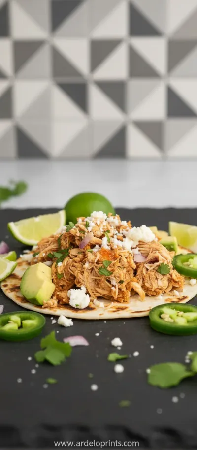 Easy and healthy crockpot chicken tacos served in warm tortillas with fresh toppings.