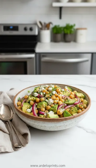 Chickpea Feta Avocado Salad Recipe - ready to serve