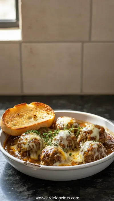 Cheesy French Onion Meatballs Recipe - ready to serve