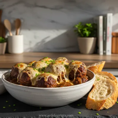 Crockpot French Onion Meatballs - ready to serve