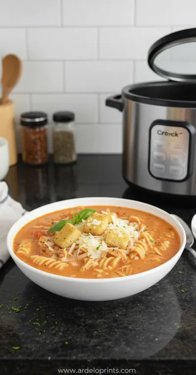 Crock Pot Chicken Parmesan Soup Recipe - ready to serve