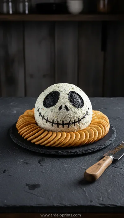 Skellington Cheese Ball Appetizer Recipe - ready to serve