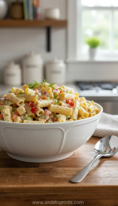 Cheddar Sour Cream Macaroni Salad Recipe - ready to serve