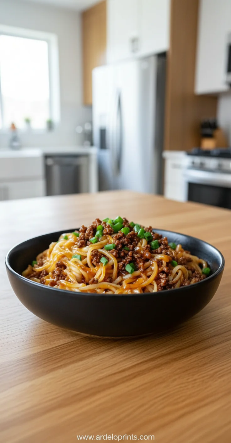 Mongolian Ground Beef Noodles Recipe - feature image