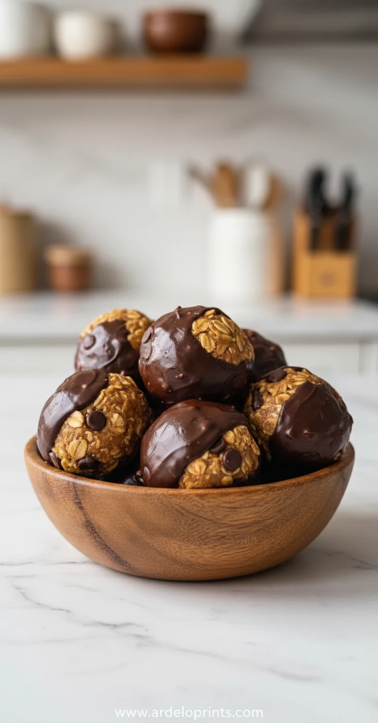 No-Bake Chocolate Peanut Butter Protein Balls - feature image