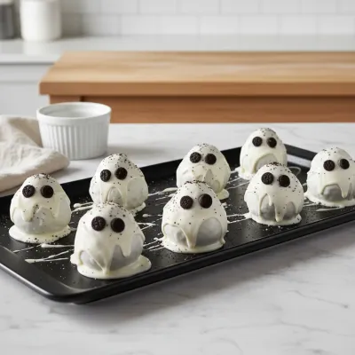 No-Bake Oreo Ghost Truffles: Spooky Halloween Treat - ready to serve