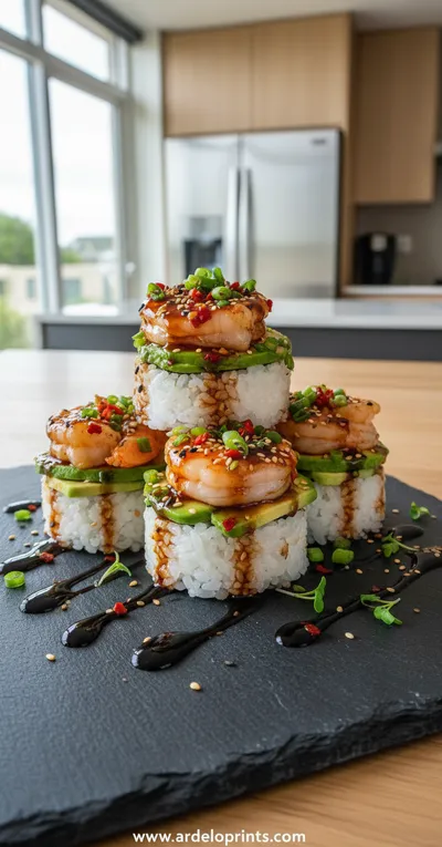 Spicy Shrimp Sushi Stacks