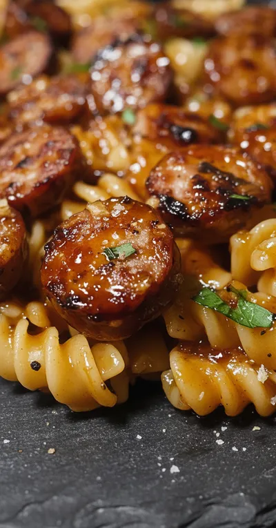 Sticky Honey Garlic Sausage Pasta Skillet